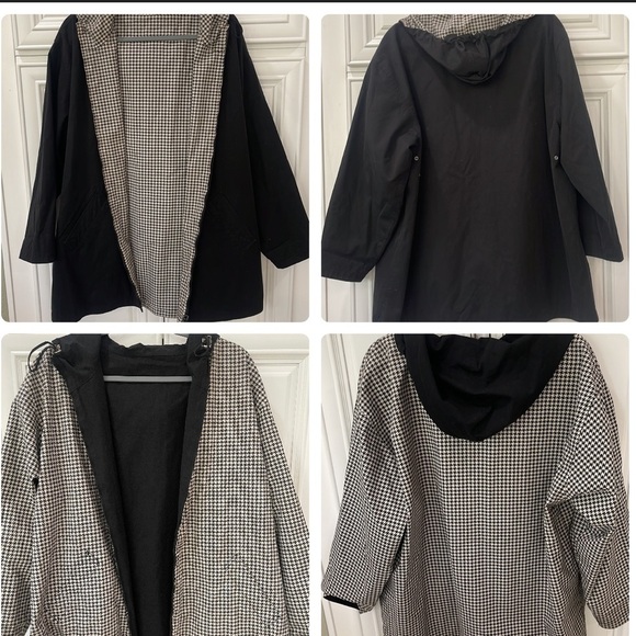 Jones New York Jackets & Blazers - Jones of New York Black Houndstooth Reversible Hooded Jacket Sz Large Raincoat